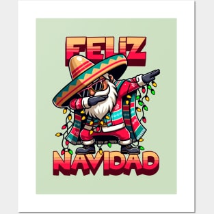 Feliz Navidad - Dabbing Hispanic Mexican Santa Merry Christmas Tree Lights Posters and Art